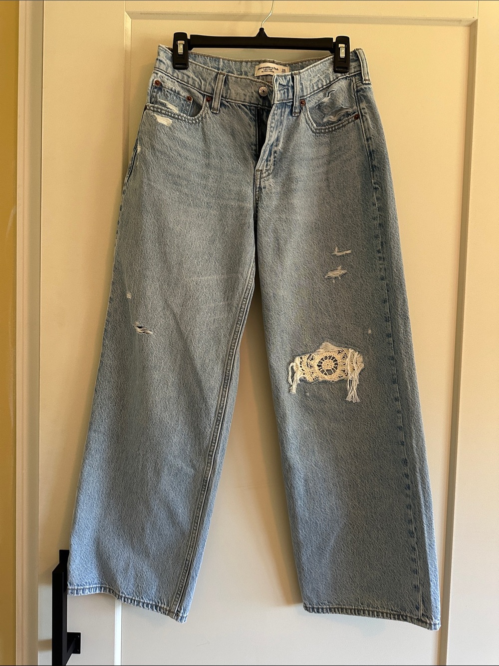 Abercrombie & Fitch Light Blue Low Rise Ultra Loose Jeans with Crocheted Patch